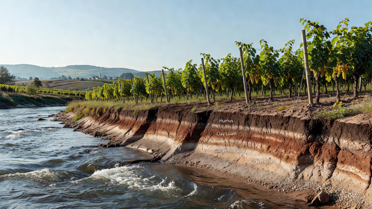 Close-up view of soil layers in an eastern Austrian vineyard showing gravel and loess horizons